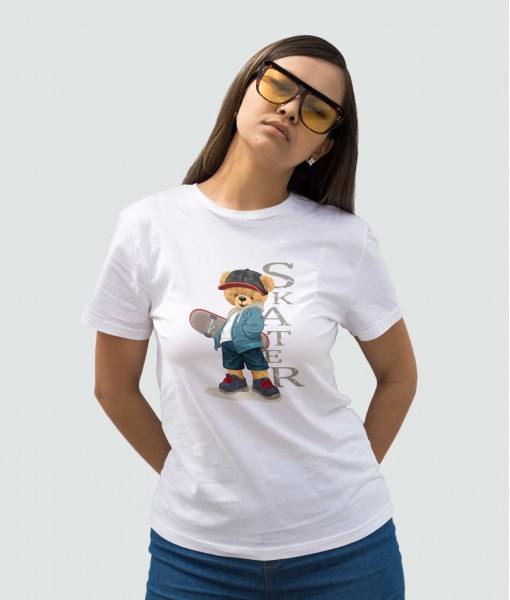 Дамска тениска с щампа Мечета Urban skater bear